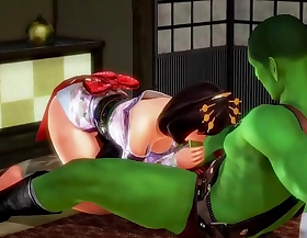 Oriental girl hentai having sex with a green orc chap in hot xxx hentai game videotape