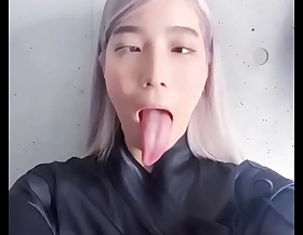 Ahegao slut with long tongue