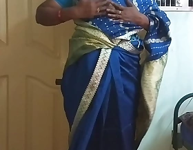 des indian horny big Chief tamil telugu kannada malayalam hindi wife vanitha wearing blue diagonal saree  showing big boobs increased by shaved pussy excite hard boobs excite chew rubbing pussy masturbation