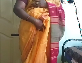 Desi indian horny tamil telugu kannada malayalam hindi cheating fit together vanitha wearing orange colour saree showing big jugs and shaved pussy press hard jugs press nosh ill feeling pussy masturbation