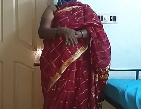 Desi indian tamil telugu kannada malayalam hindi horny cheating wife vanitha wearing cherry red colour saree showing big boobs and shaved pussy press hard boobs press nip rubbing pussy masturbation